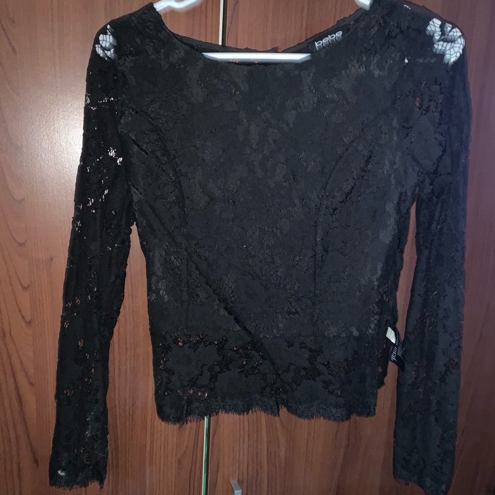 Black lace open back top